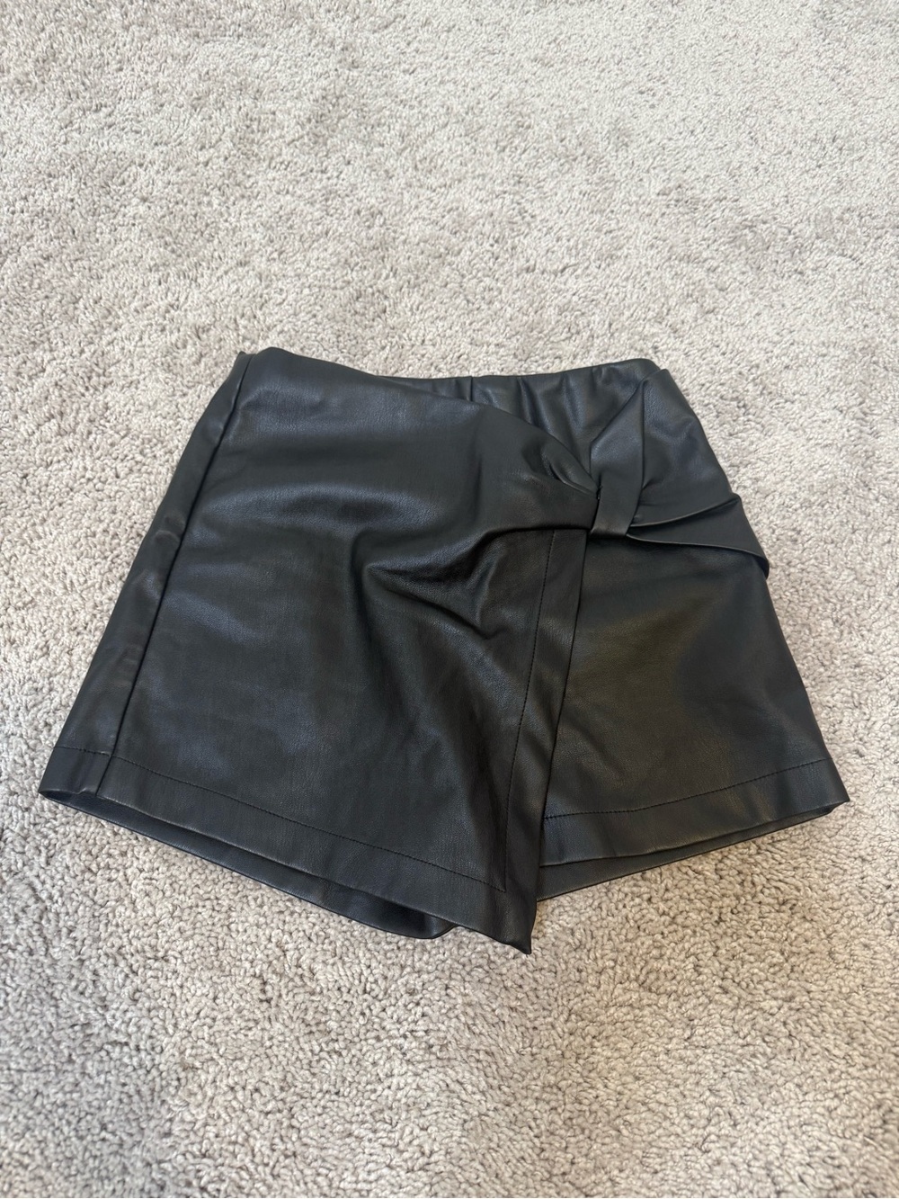 miami Black Faux Leather Skirt with Front Detail